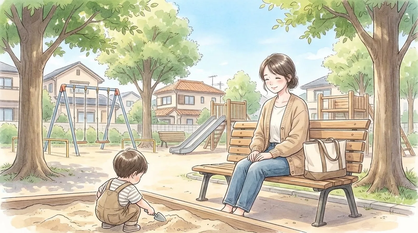 公園のベンチで、ひと息