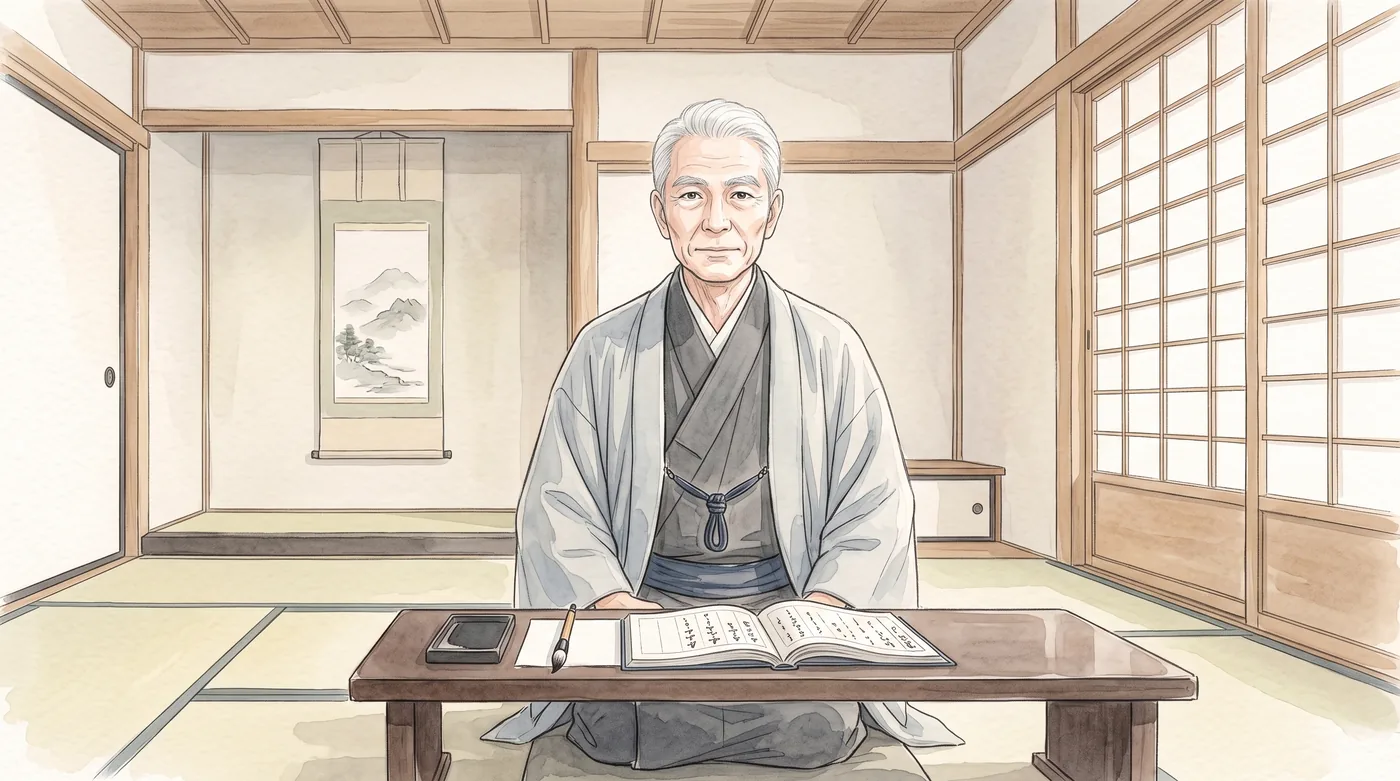 文机の前の平蔵