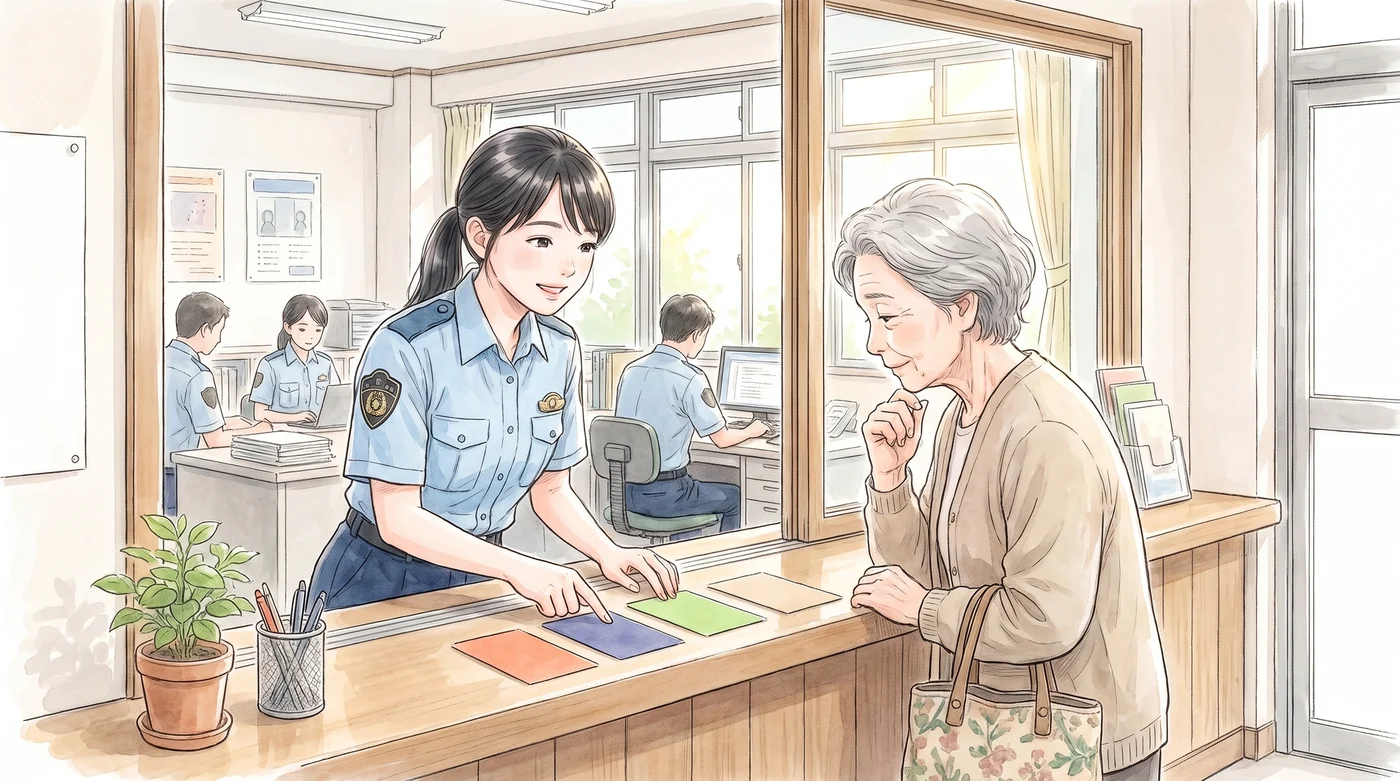 署の窓口で、相談先を案内する